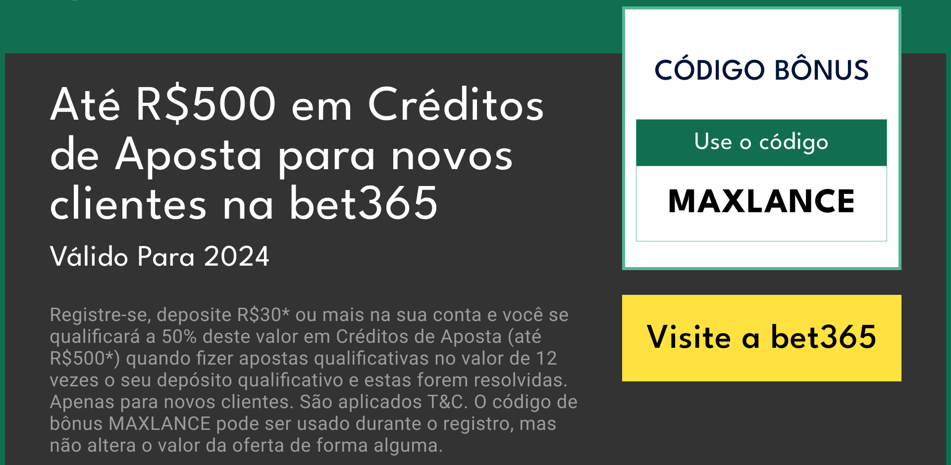 Código promocional casas de aposta