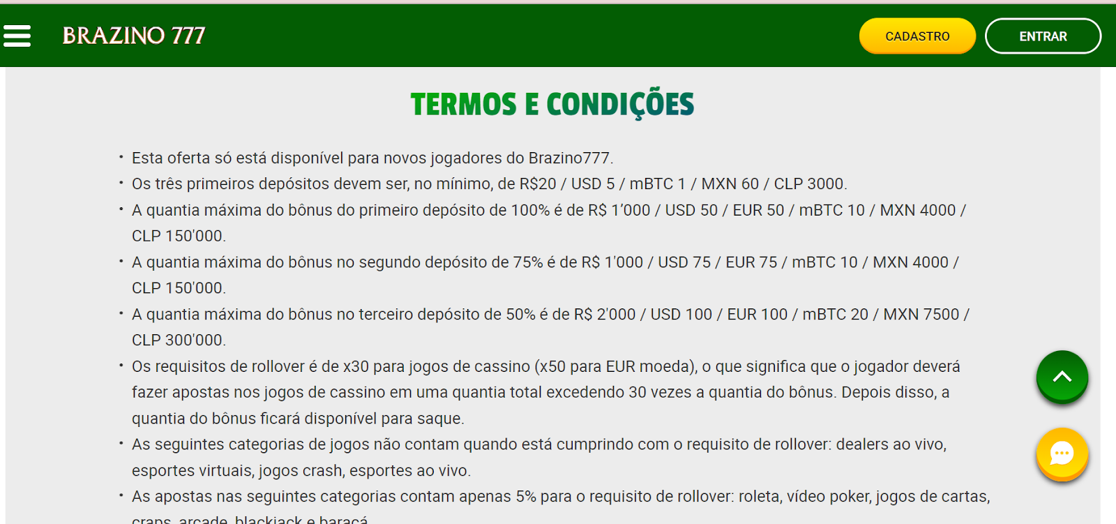 Termos e Condições Brazino 777